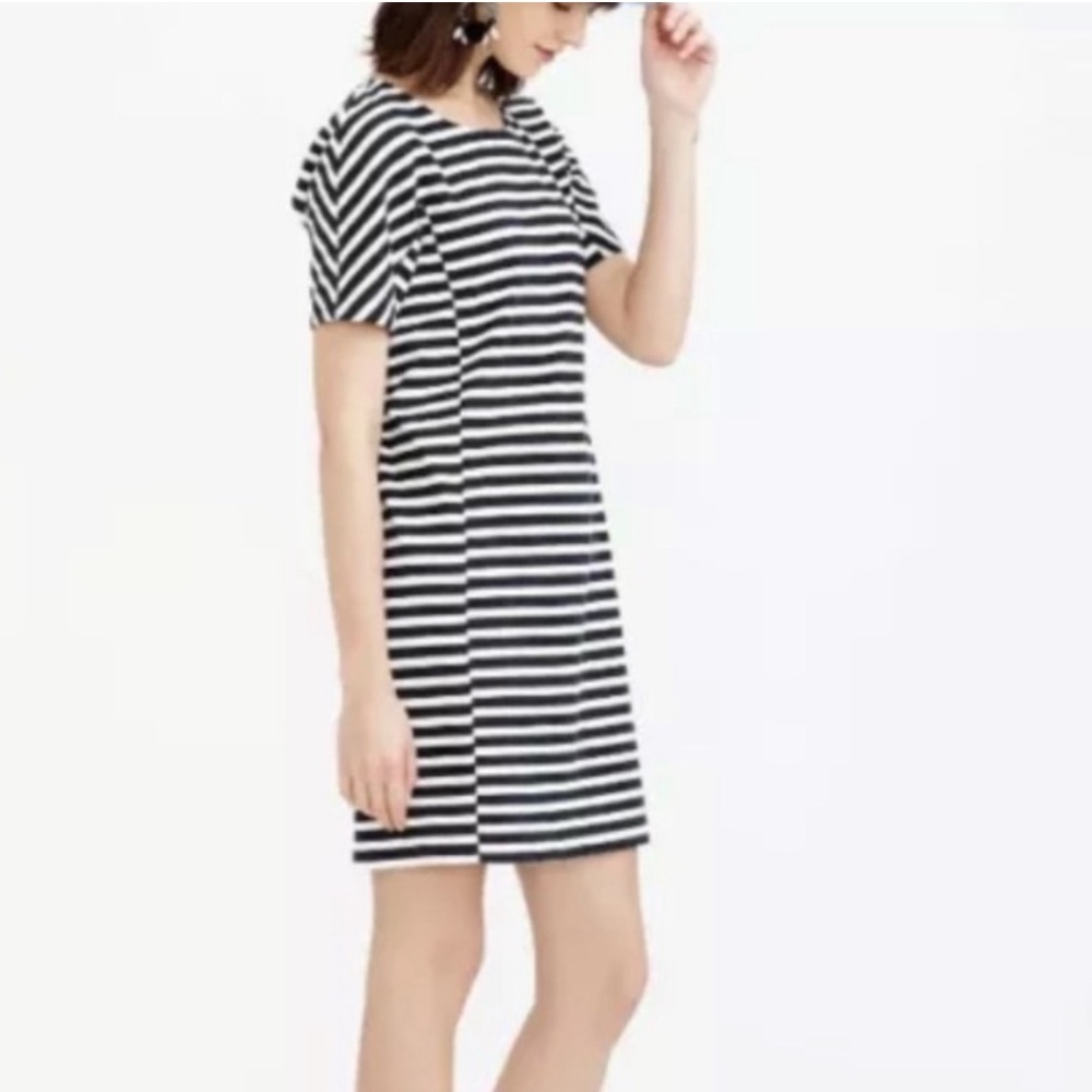 ❗️J. Crew Cotton Black and White Striped Mini Dress MSRP $128!